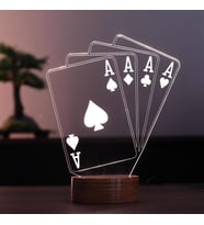 Poker As Figürlü Dekoratif Hediye Led Masa Lambası 7 Işık Rengi Ahşap Taban