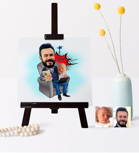 BK Gift Kişiye Özel Baba Oğul Karikatür 19 X 28 Cm Ahşap Şovale  1