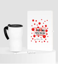 BK Gift Kişiye Özel 365 Mutlu Yeni Gün Temalı Beyaz Defter Kalem Termos Mug Seti - 1