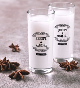 BK Gift Kişiye Özel Renkli Baskılı Şerefe ve Sağlığa İkili Rakı Bardağı Seti-1 (Beyaz)