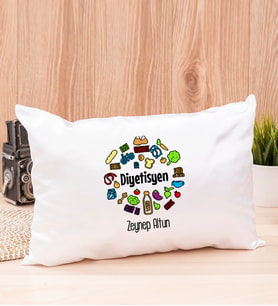 Diyetisyen Dikdörtgen Saten Yastık (Beyaz)