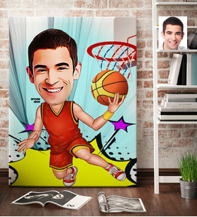BK Gift Kişiye Özel Bay Basketbolcu Karikatür Kanvas Tablo 70x100cm 1