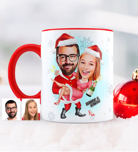 BK Gift Kişiye Özel Yılbaşı Temalı Sevgililer Karikatürlü Kırmızı Kupa Bardak - 2