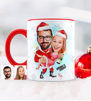 BK Gift Kişiye Özel Yılbaşı Temalı Sevgililer Karikatürlü Kırmızı Kupa Bardak - 2
