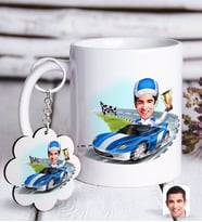 BK Gift Kişiye Özel Erkek Rallici Karikatürlü Beyaz Kupa ve Anahtarlık Hediye Seti-1 (Model 1)