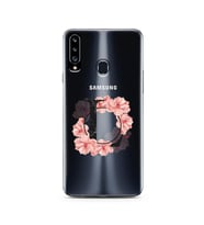 Pembe Çiçekli Harf Tasarım Süper Şeffaf Silikon Telefon Kılıfı Samsung A20s L-Ha