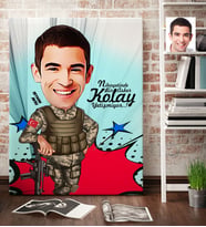 BK Gift Kişiye Özel Asker Karikatürlü Kanvas Tablo 70x100cm 2
