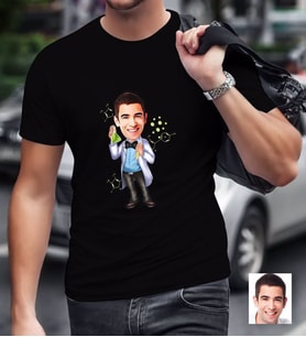 BK Gift Kişiye Özel Bay Kimya Öğretmeni Karikatürlü Siyah T-Shirt-3