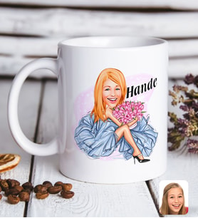 BK Gift Kişiye Özel Kadın Moda İkonu Karikatürlü Beyaz Kupa Bardak-7