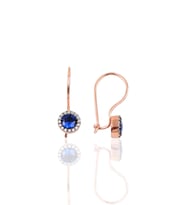 Söğütlü Silver Gümüş safir renk taşlı çengelli küpe SGTL10069SAFİR