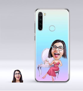 BK Gift Kişiye Özel Bayan Karikatürlü Xiaomi Redmi Note 8 İnce Şeffaf Silikon Telefon Kapağı-23 (Beyaz)