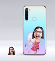BK Gift Kişiye Özel Bayan Karikatürlü Xiaomi Redmi Note 8 İnce Şeffaf Silikon Telefon Kapağı-23 (Beyaz)