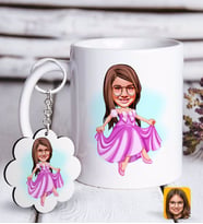 BK Gift Kişiye Özel Kız Çocuk Prenses Karikatürlü Beyaz Kupa ve Anahtarlık Hediye Seti-1 (Model 1)