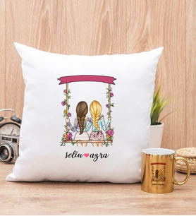 Best Friends Salıncak Tasarım Yastık ve Gold Kupa Bardak