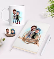 BK Gift Kişiye Özel Yılın En Mükemmel Çifti Karikatürlü Beyaz Defter Kalem ve Kupa Seti-60 (Model 1)