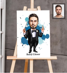 Kişiye Özel Orkestra Şefi Karikatürlü Ahşap Tablo 30x47  Bay-1