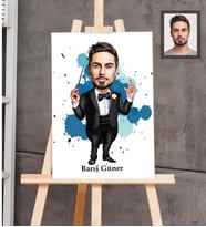 Kişiye Özel Orkestra Şefi Karikatürlü Ahşap Tablo 30x47  Bay-1