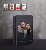 Kişiye Özel Aile Karikatürlü UV Baskılı Siyah Benzinli Çakmak Mod-2