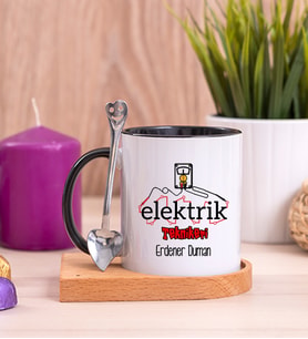 Elektrik Teknikeri Ahşap Altlıklı Siyah Kupa Bardak