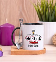 Elektrik Teknikeri Ahşap Altlıklı Siyah Kupa Bardak