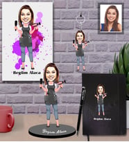 Kişiye Özel Kuaför Bayan Karikatürlü 5 li Hediye Seti  Mod-2