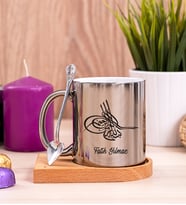 Osmanlı Tuğralı Ahşap Altlıklı Silver Kupa Bardak