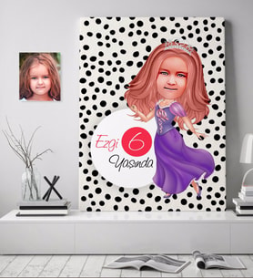BK Gift Kişiye Özel Kız Çocuk Yaş Karikatürlü Kanvas Tablo 70x100cm-19