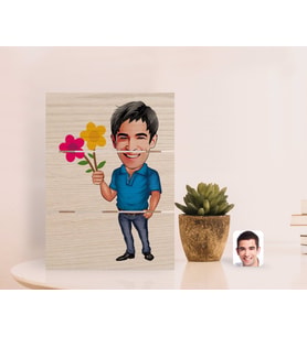 BK Gift Kişiye Özel Erkek Karikatürlü Otantik Masaüstü Ahşap Palet Çerçeve-1 (Beyaz)