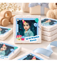 30 Adet Kişiye Özel Baskılı Doğal Taş Magnet 5x5cm Doğum Günü, Hoşgeldin Bebek (Beyaz)