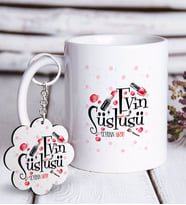 BK Gift Kişiye Özel Evin Süslüsü Beyaz Kupa ve Anahtarlık Hediye Seti-4 (Model 1)