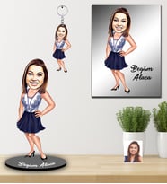 Kişiye Özel Bayan Karikatürlü 3 lü Hediye Seti Model-6