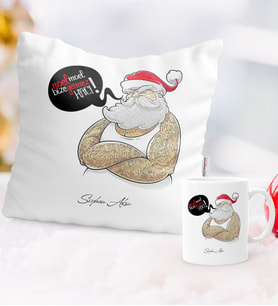 BK Gift Kişiye Özel Yılbaşı Noel Baba Temalı Yastık Kupa Seti - 4