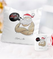 BK Gift Kişiye Özel Yılbaşı Noel Baba Temalı Yastık Kupa Seti - 4