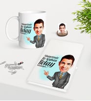 BK Gift Kişiye Özel Erkek Kolay Yetişmiyor Karikatürlü Beyaz Defter ve Kupa Hediye Seti-2 (Model 1)