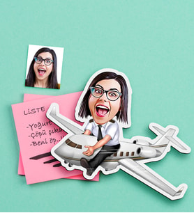 BK Gift Kişiye Özel Bayan Kaptan Pilot Karikatürlü Ahşap Magnet (Çok Renkli)