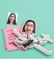 BK Gift Kişiye Özel Bayan Kaptan Pilot Karikatürlü Ahşap Magnet (Çok Renkli)