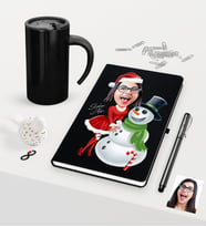 BK Gift Kişiye Özel Yılbaşı Bayan Karikatürlü Siyah Defter Kalem Termos Mug Seti - 3
