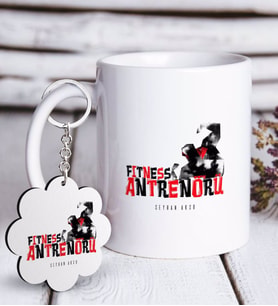 BK Gift Kişiye Özel Mesleki Fitness Antrenörü Beyaz Kupa ve Anahtarlık Hediye Seti-2 (Model 1)