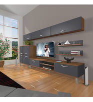 Decoraktiv Eko 8 Mdf Dvd Krom Ayaklı Tv Ünitesi Tv Sehpası (Antrasit - Ceviz)