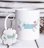BK Gift Kişiye Özel Sevgililer Günü Beyaz Kupa ve Anahtarlık Hediye Seti-15 (Model 1)
