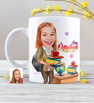 BK Gift Kişiye Özel Bayan Öğretmen Karikatürlü Beyaz Kupa Bardak  4