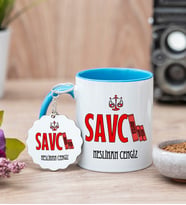Savcı Mavi Kupa Bardak Ve Anahtarlık Set