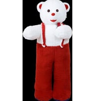 Elinde Çiçek Tutan Tulumlu Pelüş Panda 110 cm (Beyaz - Kırmızı)
