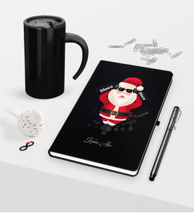 BK Gift Kişiye Özel Yılbaşı Noel Baba Temalı Siyah Defter Kalem Termos Mug Seti - 1