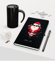 BK Gift Kişiye Özel Yılbaşı Noel Baba Temalı Siyah Defter Kalem Termos Mug Seti - 1