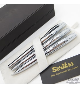 Scrikss 39 3'lü Set Parlak Krom  Roller Kalem + Tükenmez Kalem + Versatil Kalem Seti  Scrikss Oscar  İsme Özel Kalem  Hediyelik Kalem