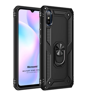 Microsonic Xiaomi Redmi 9A Kılıf Military Ring Holder Siyah
