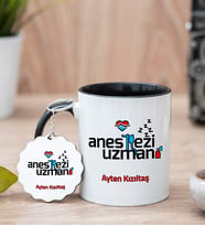 Anestezi Uzmanı Siyah Kupa Bardak Ve Anahtarlık Set