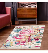 Patchwork Gül Desenli Dijital Baskı Yıkanabilir Kaymaz Taban Eskitme Salon Halı (Karışık)