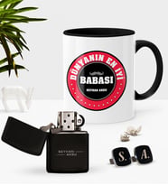 BK Gift Kişiye Özel Dünyanın En İyi Babası Siyah Kupa Çakmak Kol Düğmesi Seti-7 (Model 1)